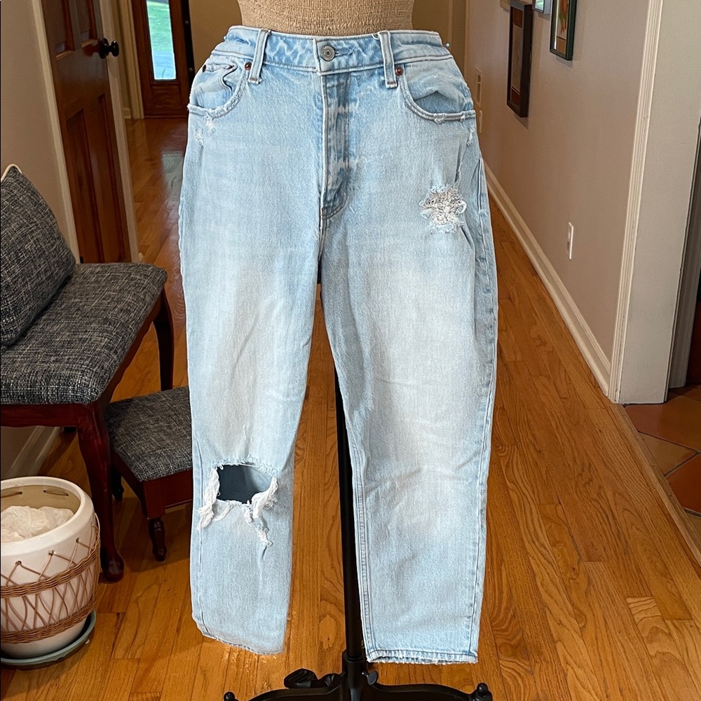 Abercrombie & Fitch Light Blue Distressed Boyfriend Jeans